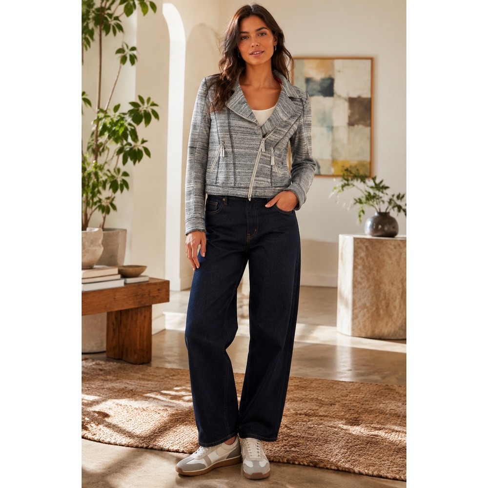 Anthropologie Space Dye Knit Moto Jacket Gray White Asymmetric Zip XS